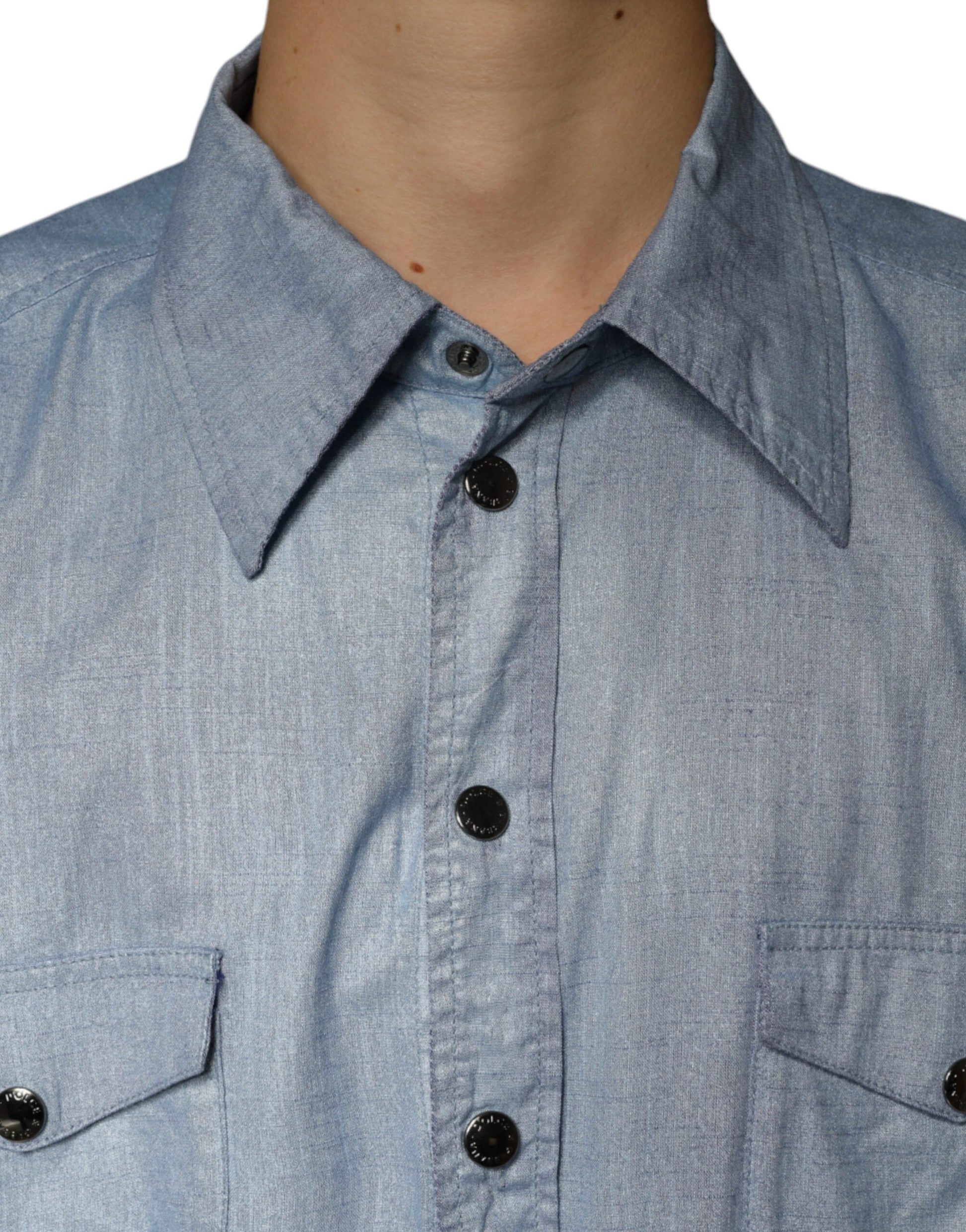 Dolce & Gabbana Light Blue Cotton Button Down Casual Shirt - IT39 | S