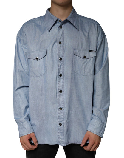 Dolce & Gabbana Light Blue Cotton Button Down Casual Shirt - IT39 | S