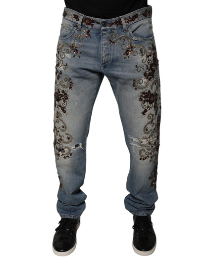 Dolce & Gabbana Light Blue Embroidered Skinny Denim Jeans - IT52 | XL