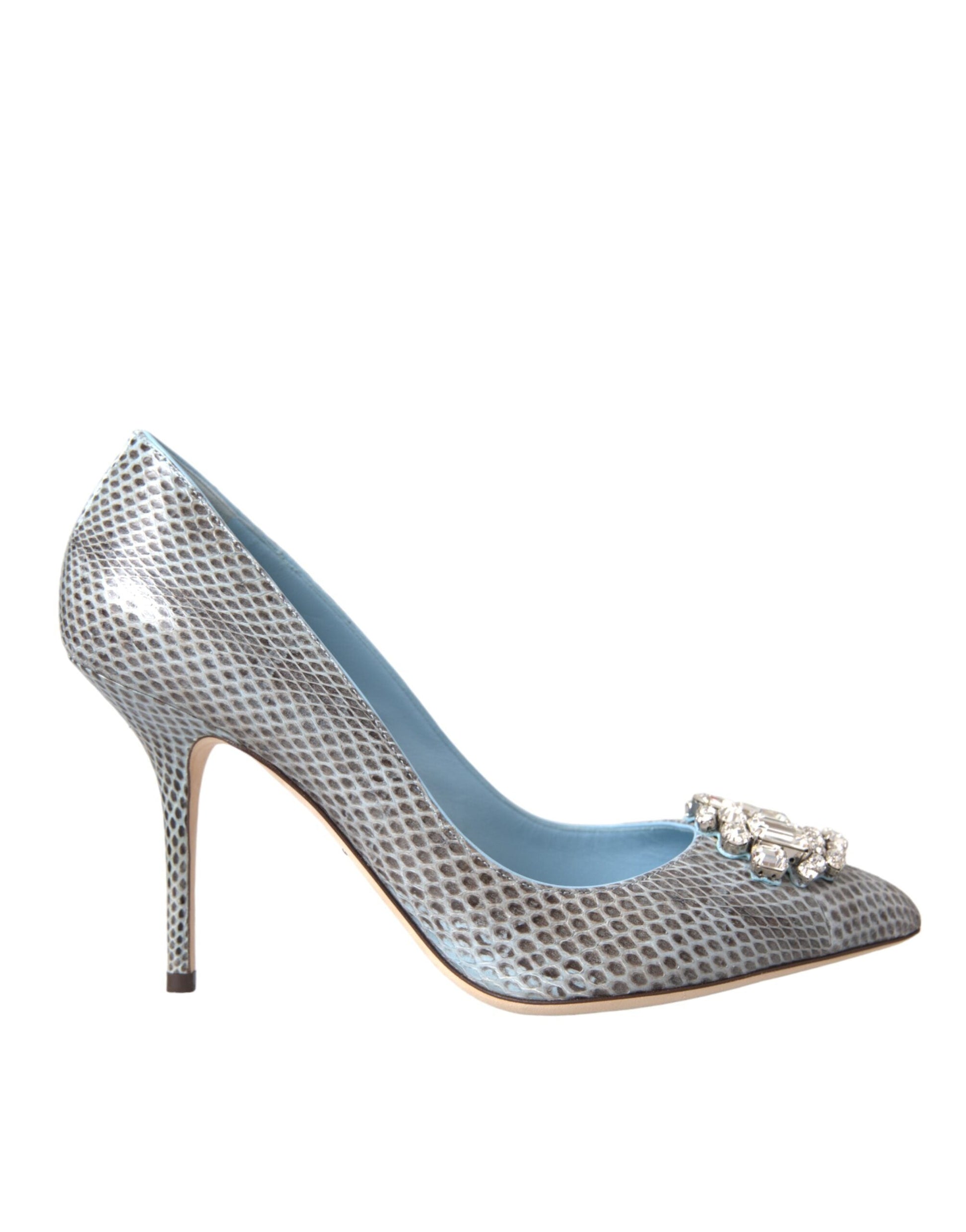 Dolce & Gabbana Light Blue Exotic Leather Crystal Bellucci Shoes - EU40/US9.5