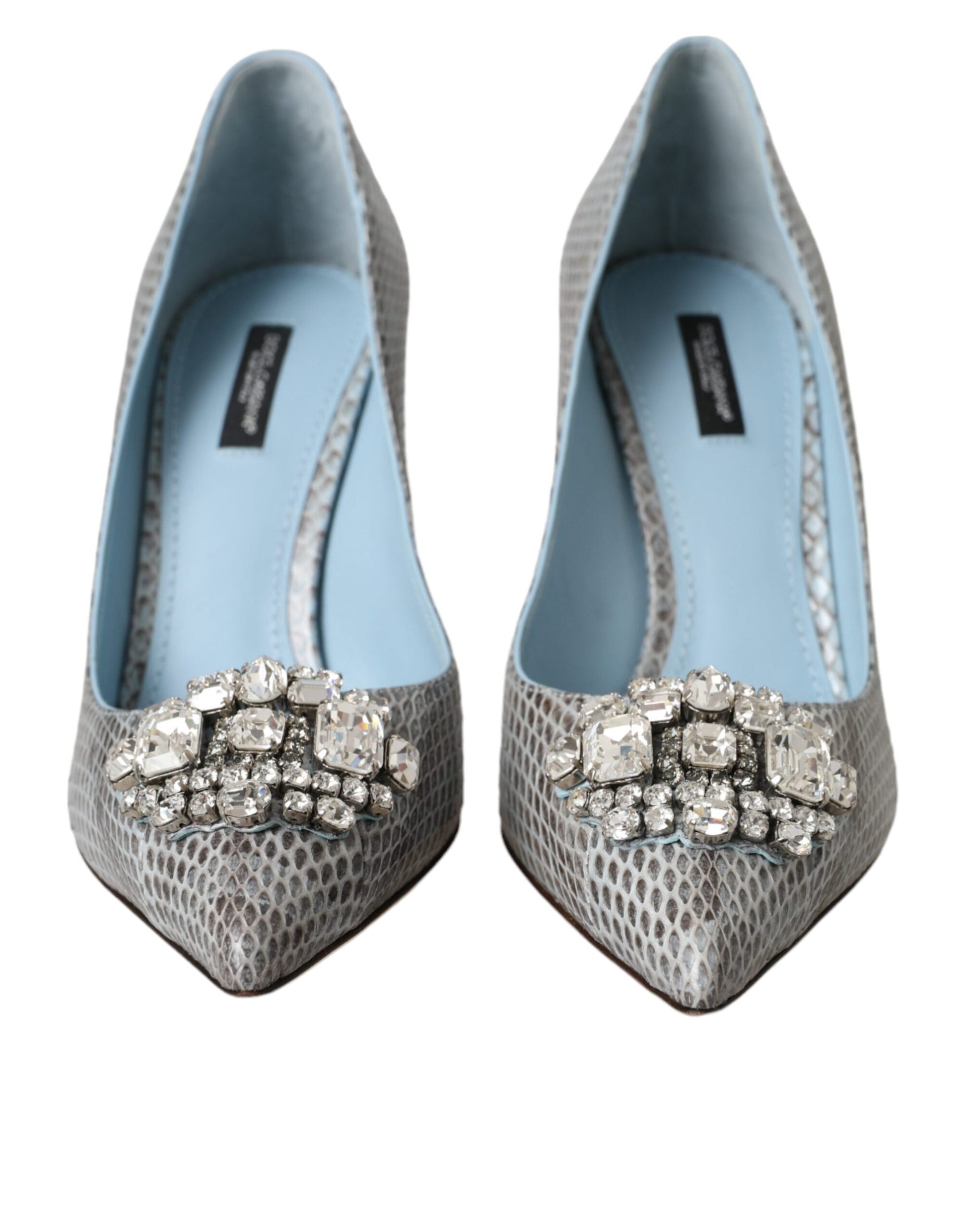 Dolce & Gabbana Light Blue Exotic Leather Crystal Bellucci Shoes - EU40/US9.5