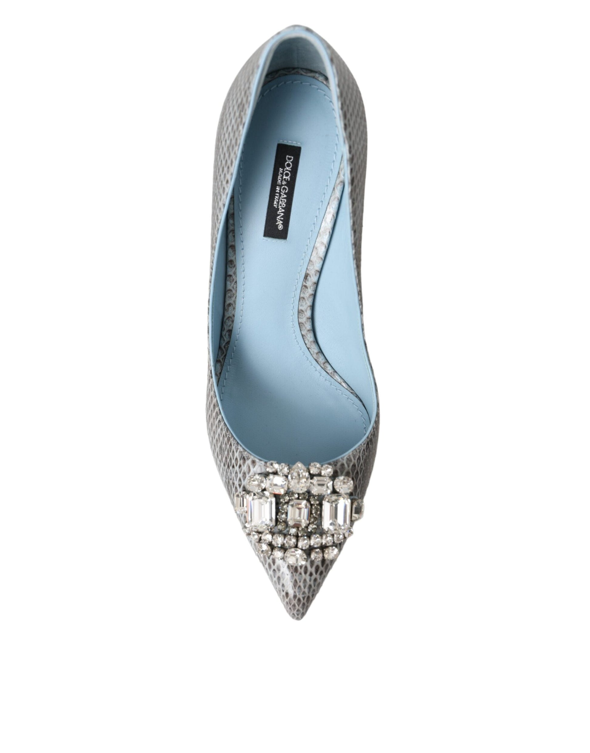 Dolce & Gabbana Light Blue Exotic Leather Crystal Bellucci Shoes - EU40/US9.5