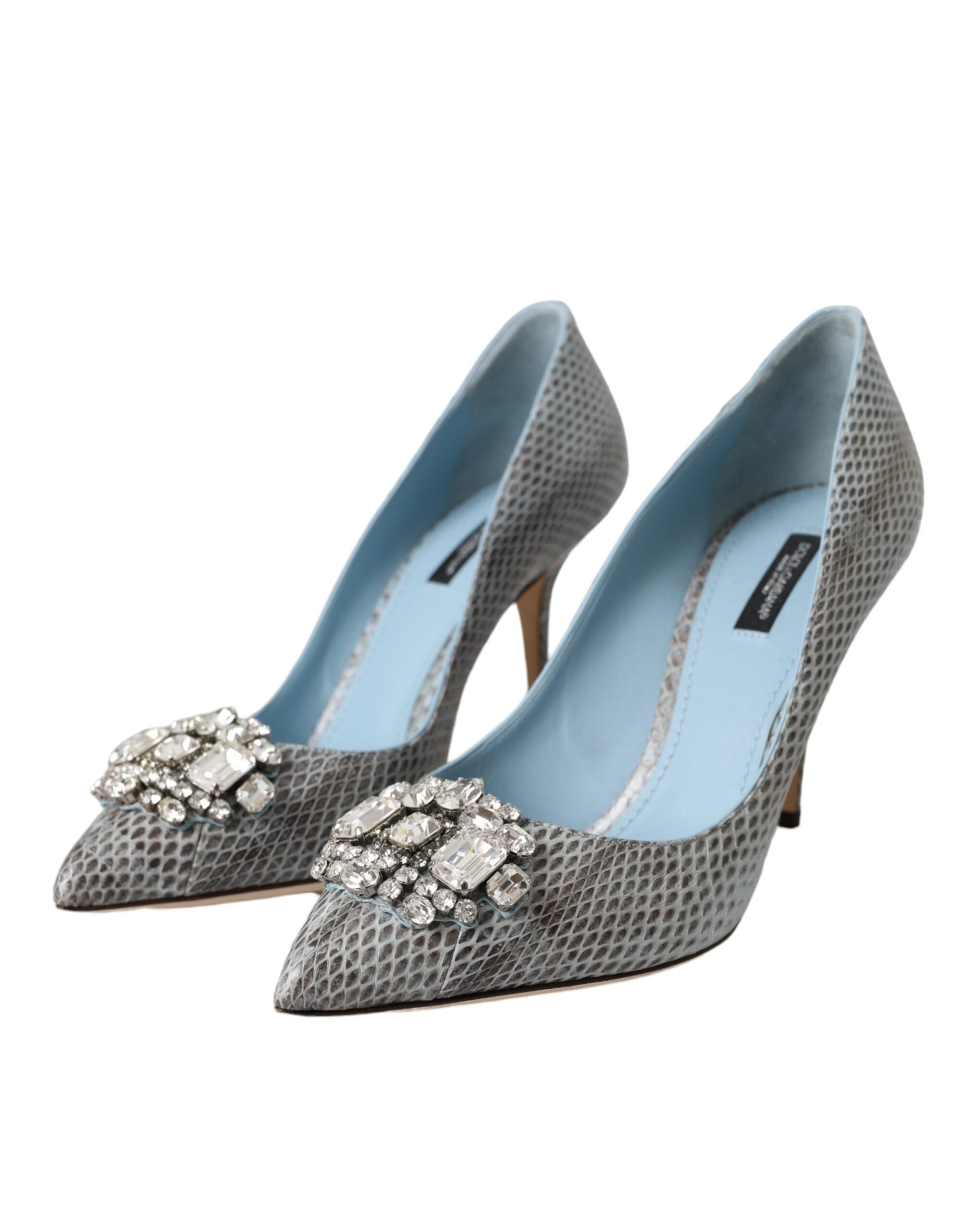 Dolce & Gabbana Light Blue Exotic Leather Crystal Bellucci Shoes - EU40/US9.5