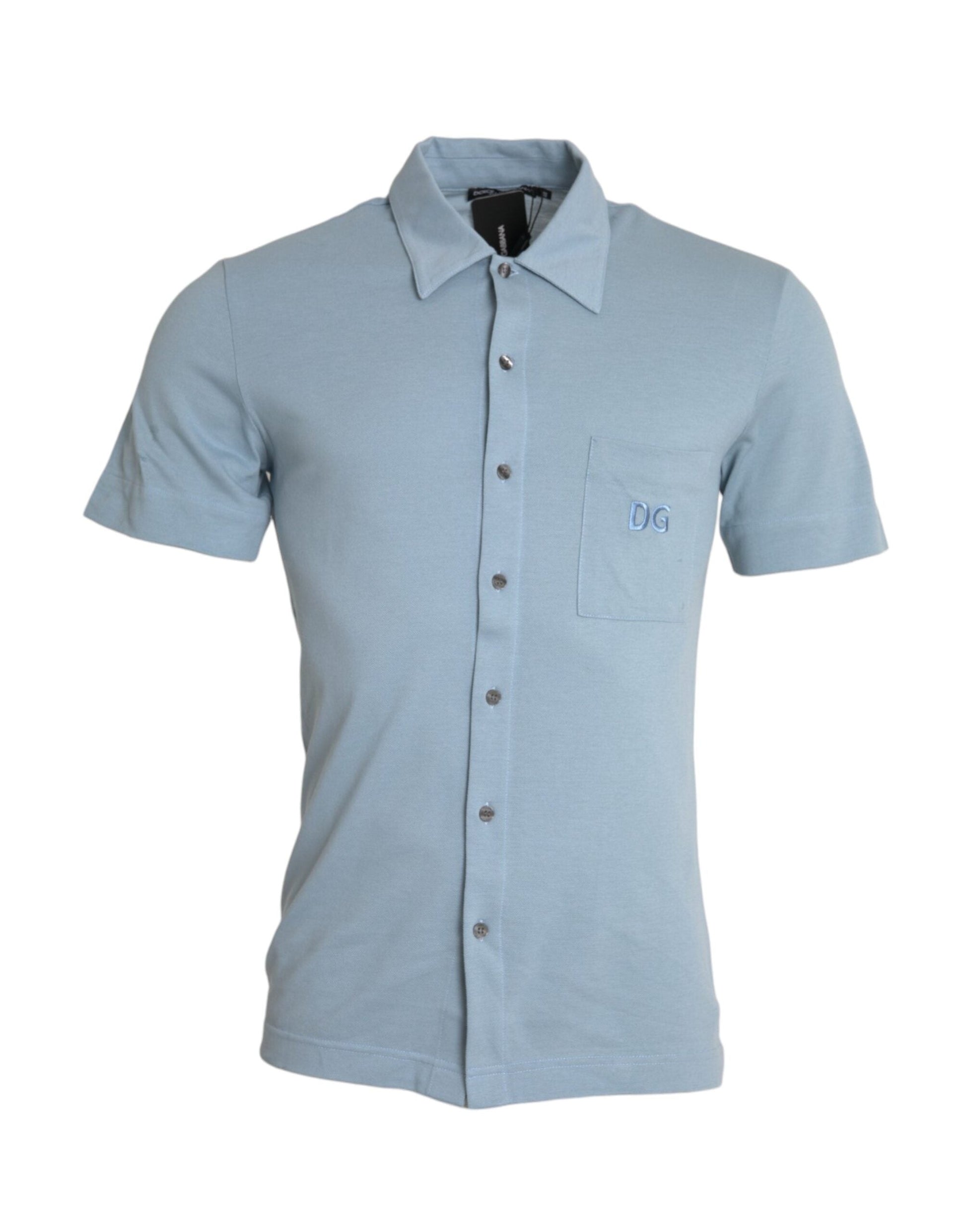 Dolce & Gabbana Light Blue Logo Cotton Collared Polo T-shirt - IT44 | XS