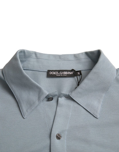 Dolce & Gabbana Light Blue Logo Cotton Collared Polo T-shirt - IT44 | XS