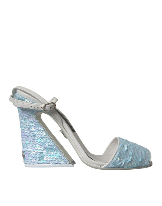 Dolce & Gabbana Light Blue Sequin Ankle Strap Sandals Shoes - EU39/US8.5