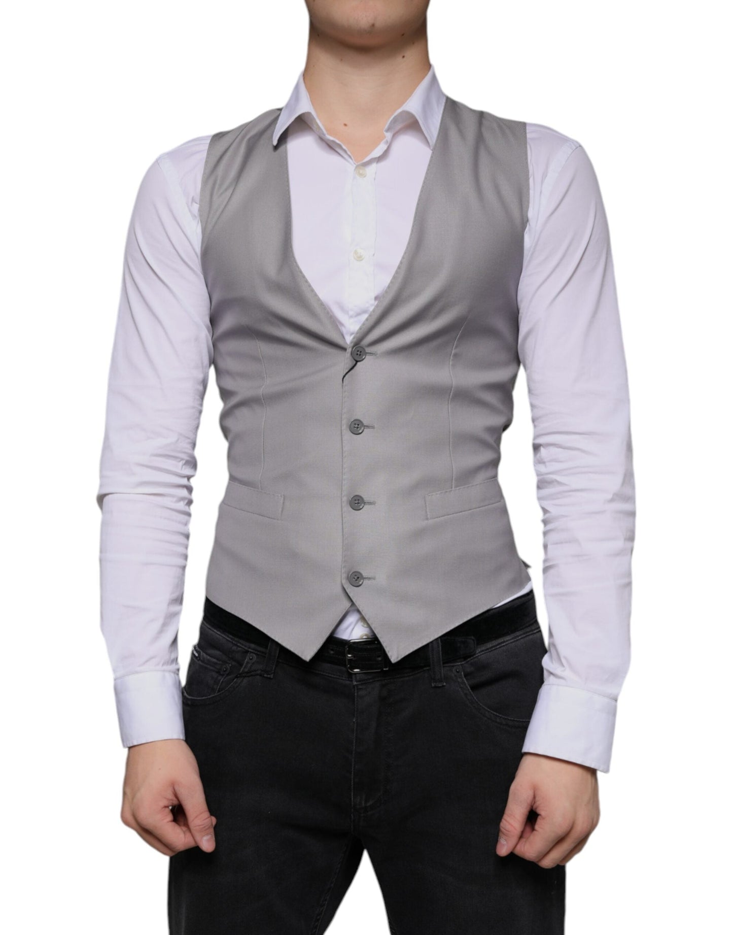 Dolce & Gabbana Light Gray Wool Formal Dress Waistcoat Vest - IT44 | XS