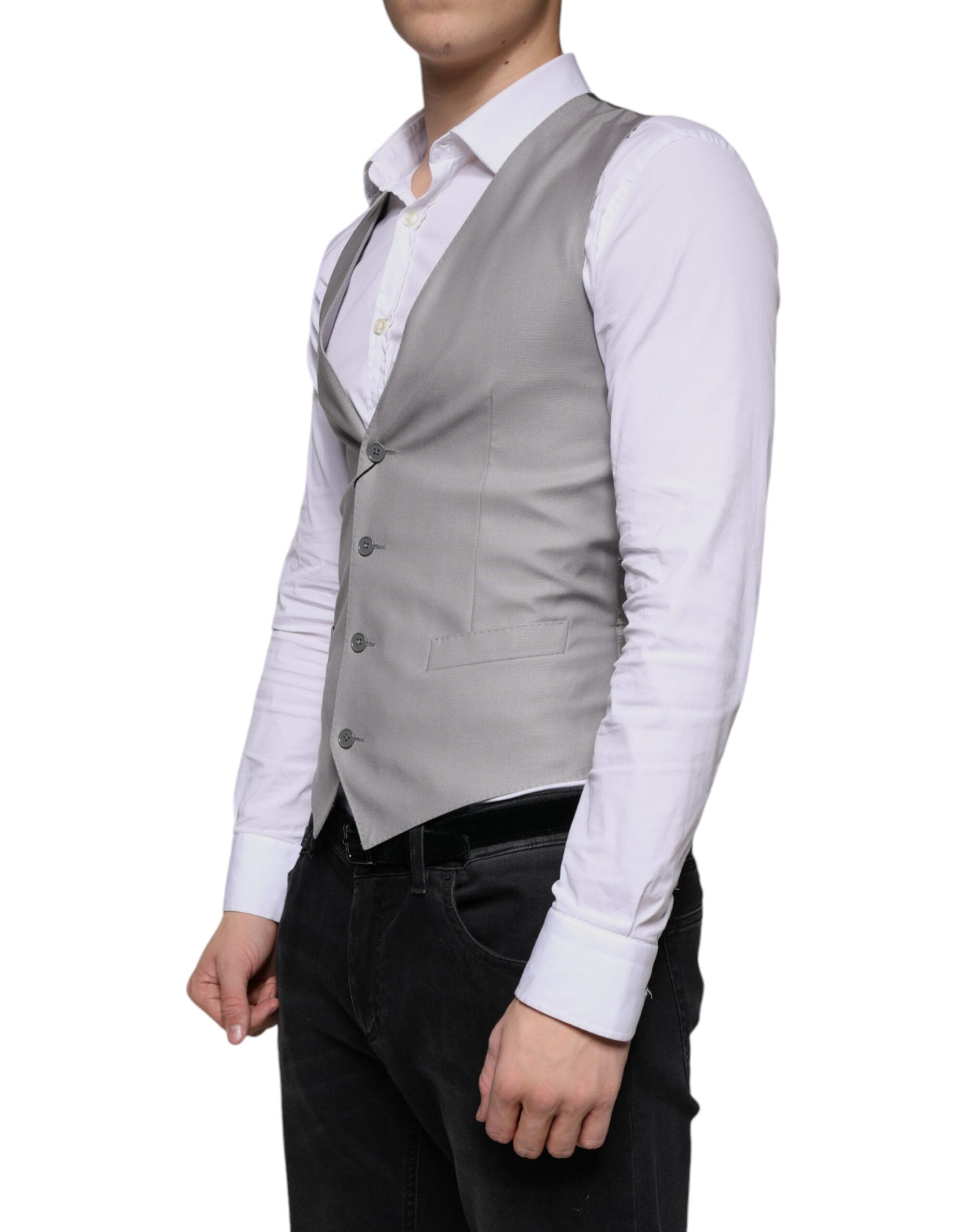 Dolce & Gabbana Light Gray Wool Formal Dress Waistcoat Vest - IT44 | XS