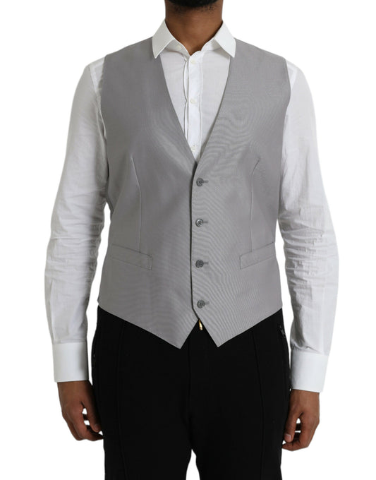 Dolce & Gabbana Light Gray Wool Formal Dress Waistcoat Vest - IT52 | XL