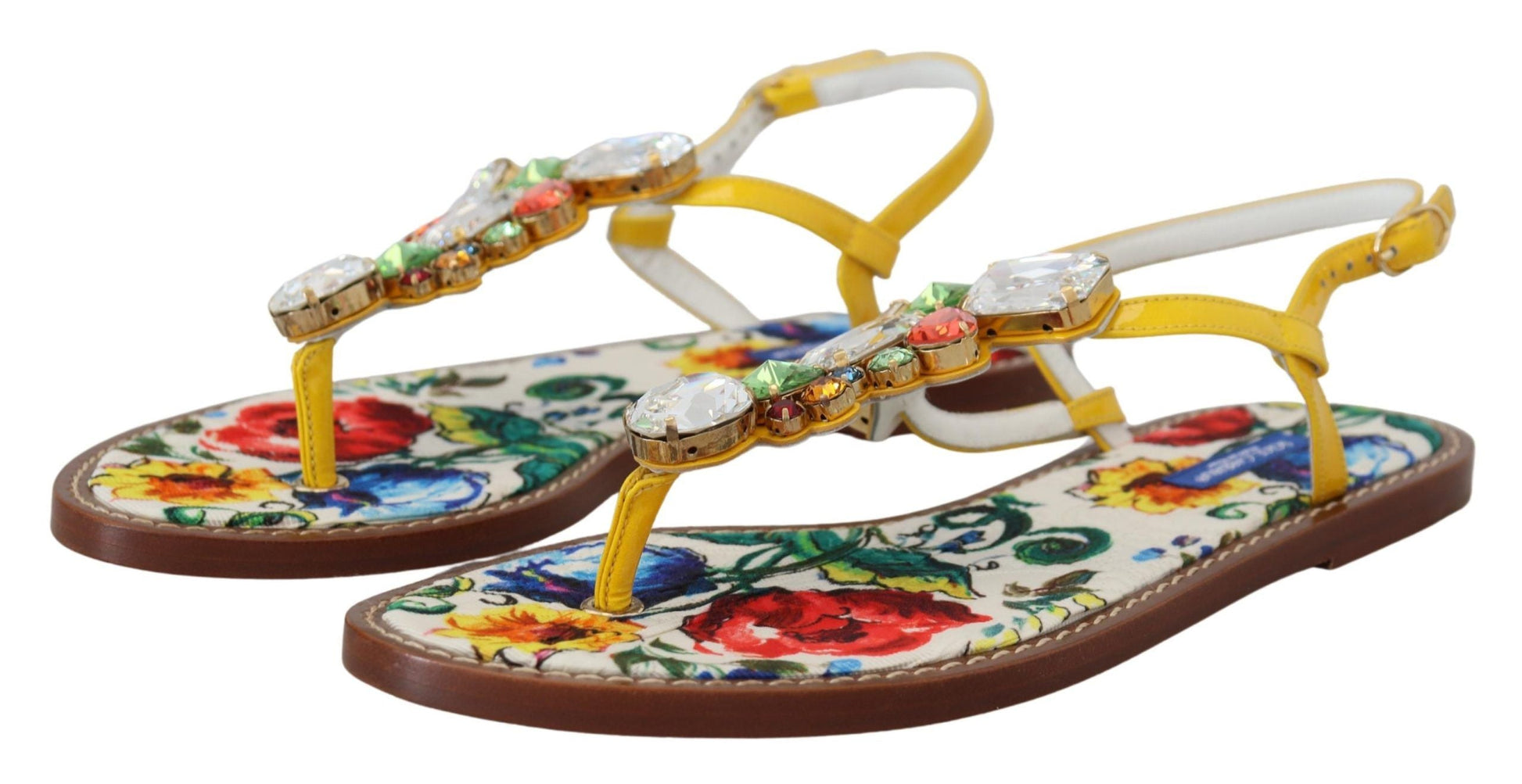 Dolce & Gabbana Majolica Crystal Embellished Leather Sandals - EU35.5/US5