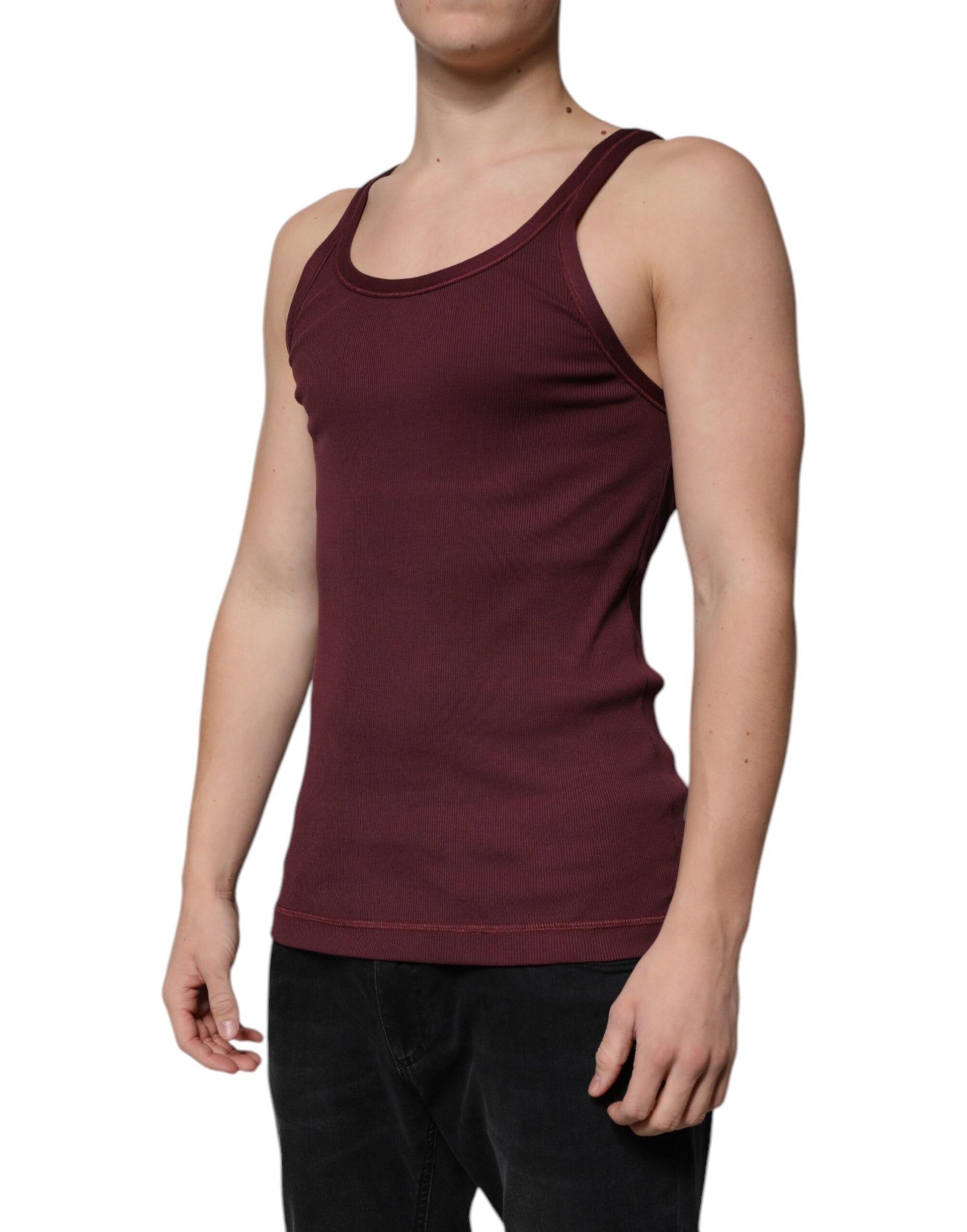 Dolce & Gabbana Maroon Cotton Sleeveless Round Neck Tank T-shirt - IT48 | M