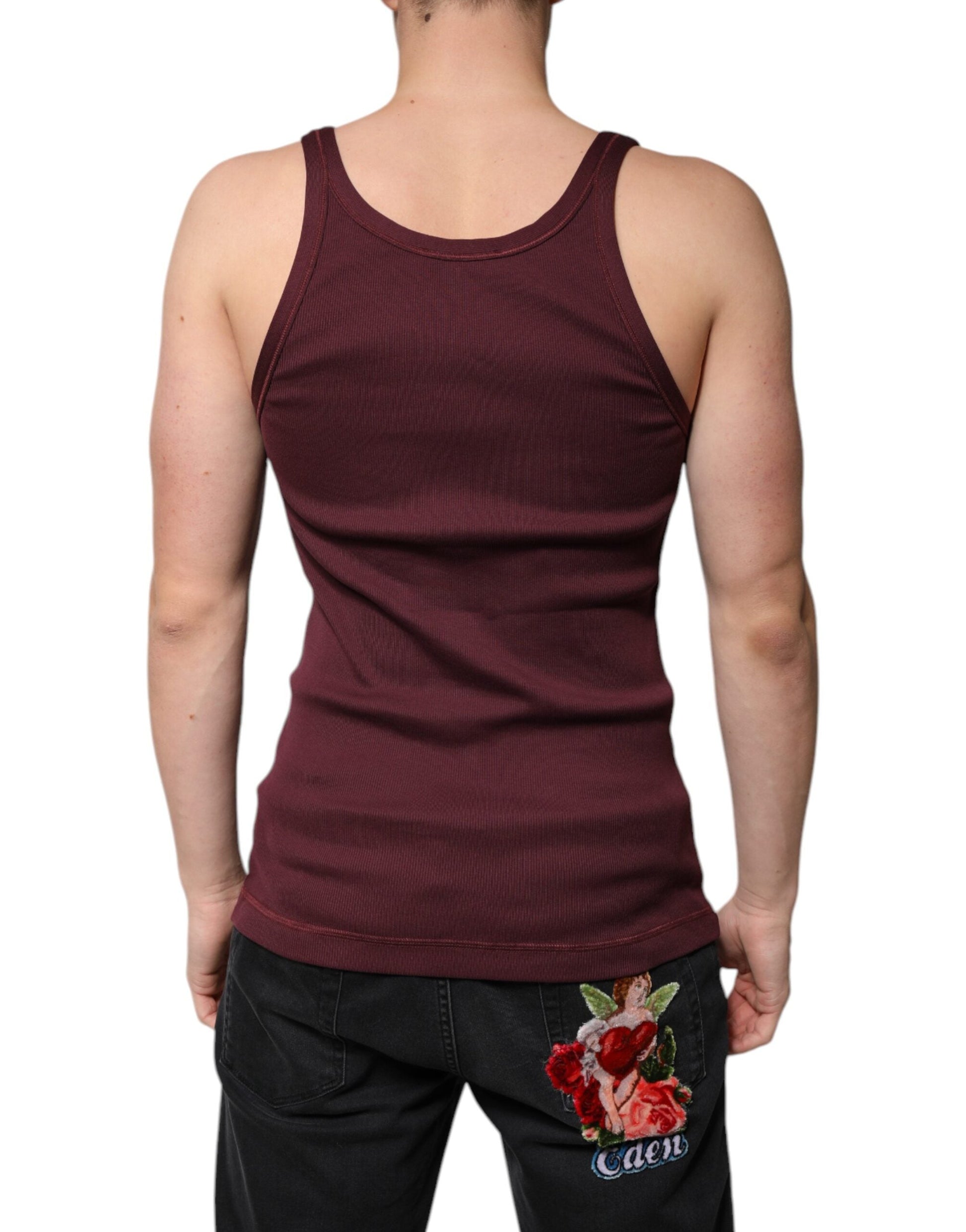 Dolce & Gabbana Maroon Cotton Sleeveless Round Neck Tank T-shirt - IT48 | M