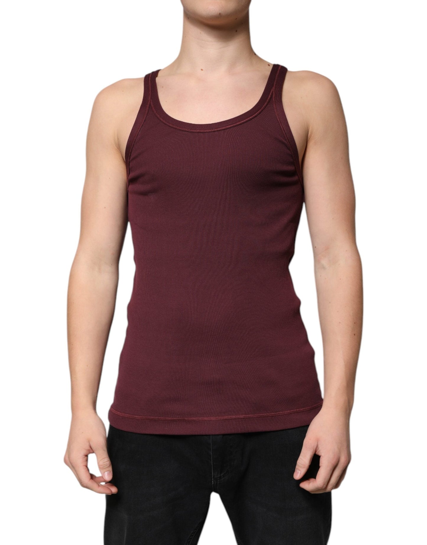 Dolce & Gabbana Maroon Cotton Sleeveless Round Neck Tank T-shirt - IT48 | M