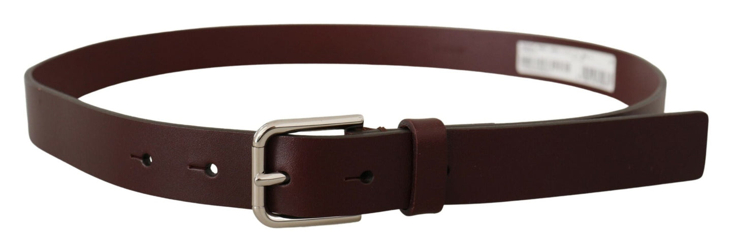 Dolce & Gabbana Maroon Luxe Leather Belt with Metal Buckle - 80 cm / 32 Inches