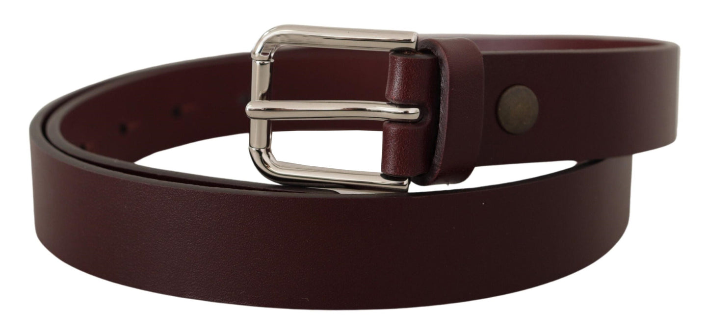 Dolce & Gabbana Maroon Luxe Leather Belt with Metal Buckle - 80 cm / 32 Inches