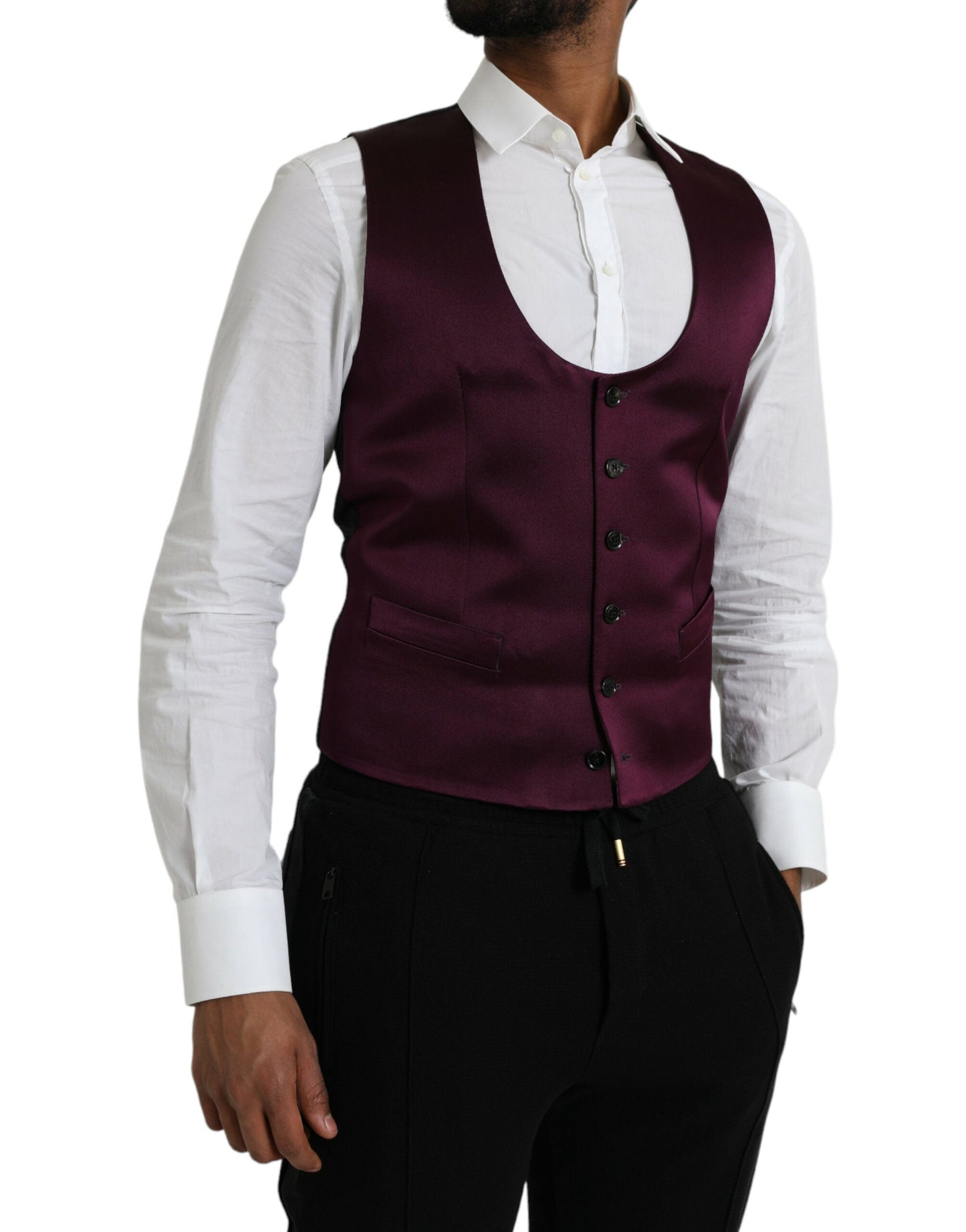 Dolce & Gabbana Maroon Satin Silk Waistcoat Dress Formal Vest - IT46 | S