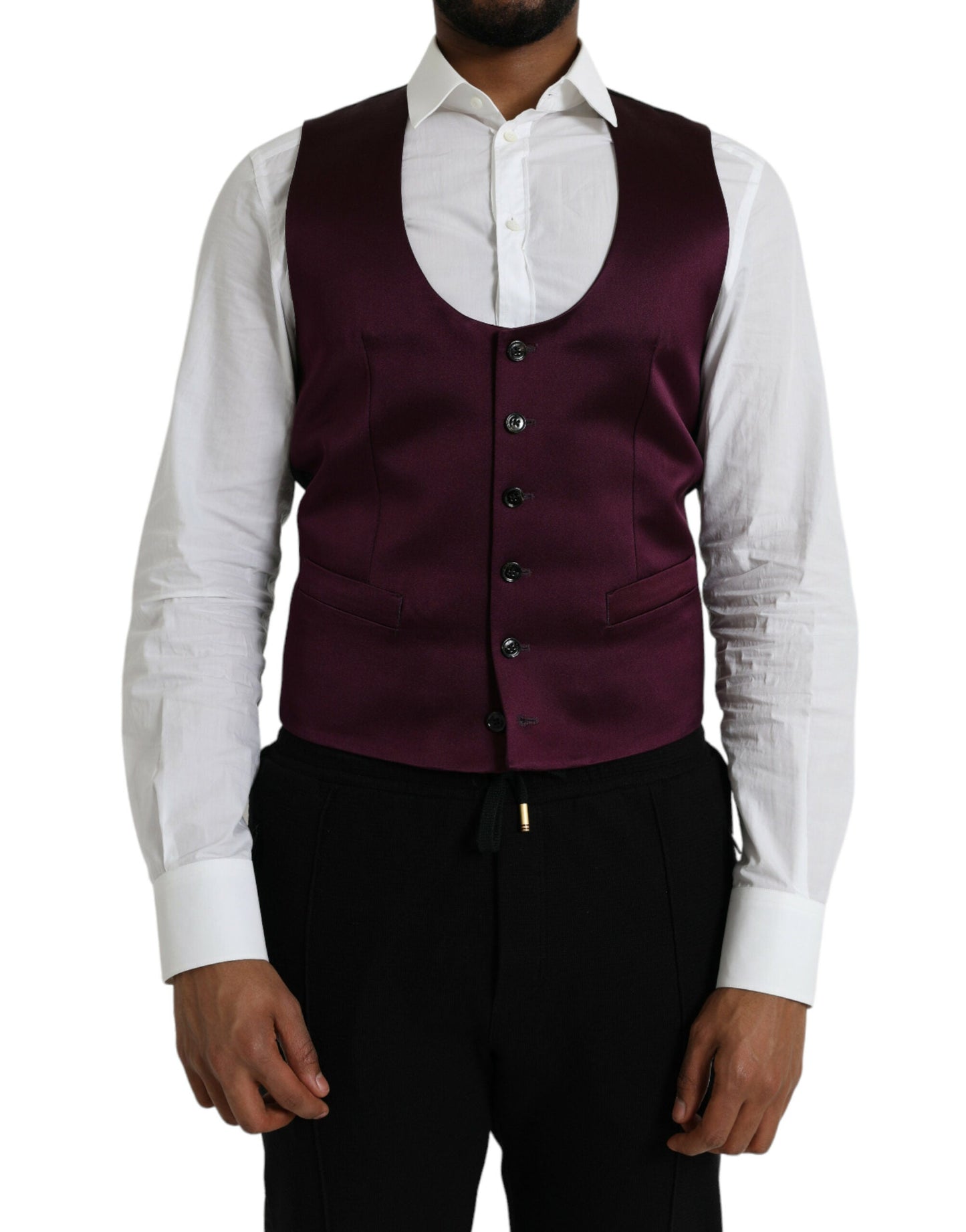 Dolce & Gabbana Maroon Satin Silk Waistcoat Dress Formal Vest - IT46 | S