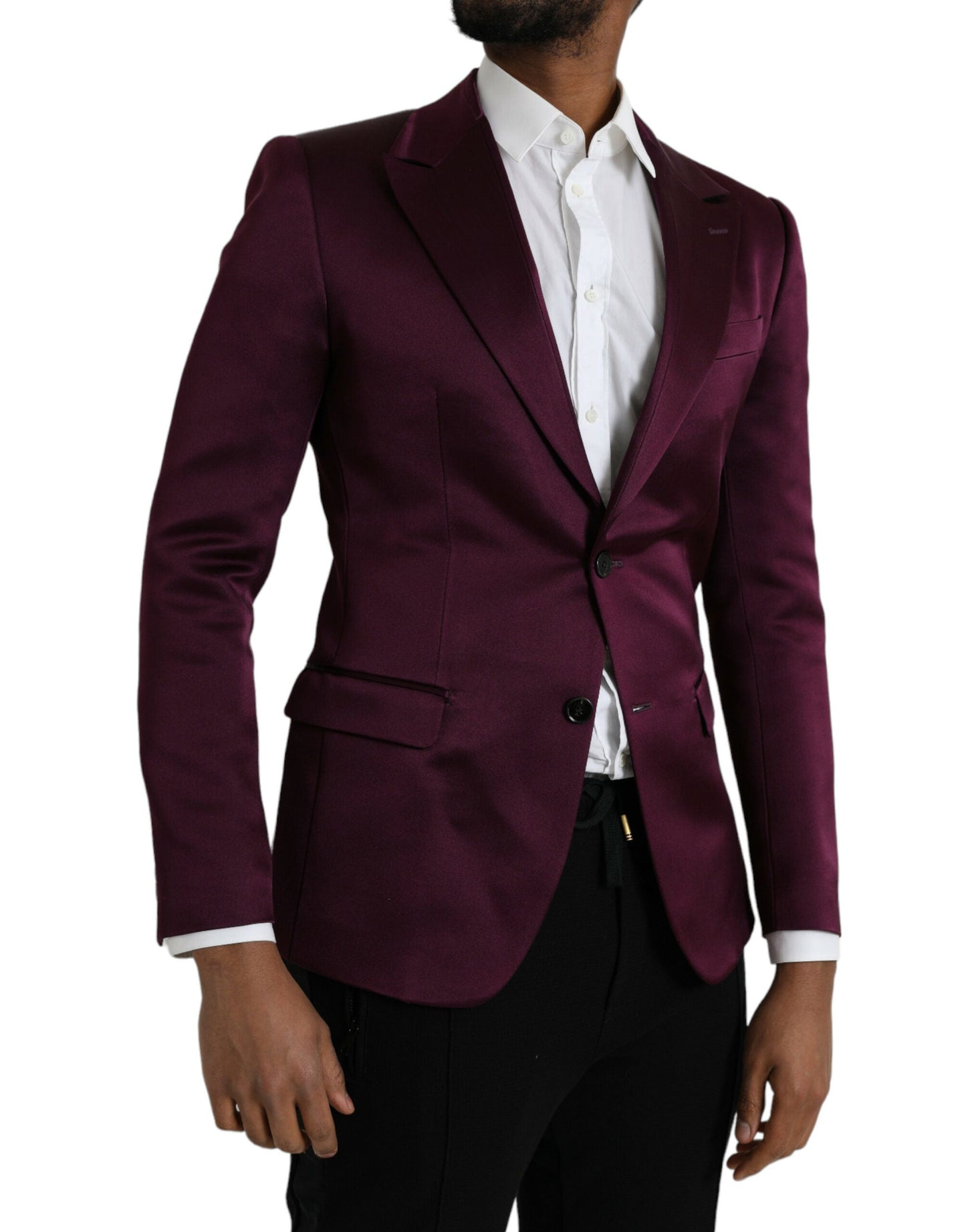 Dolce & Gabbana Maroon Silk Single Breasted Coat Blazer - IT46 | S