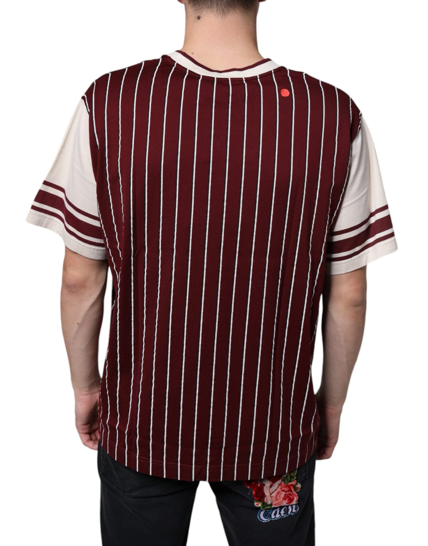 Dolce & Gabbana Maroon Stripes Cotton Logo V-neck T-shirt - IT50 | L