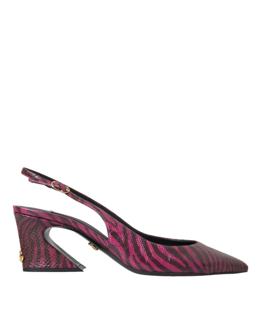 Dolce & Gabbana Maroon Zebra Leather Heels Slingbacks Shoes - EU39/US8.5