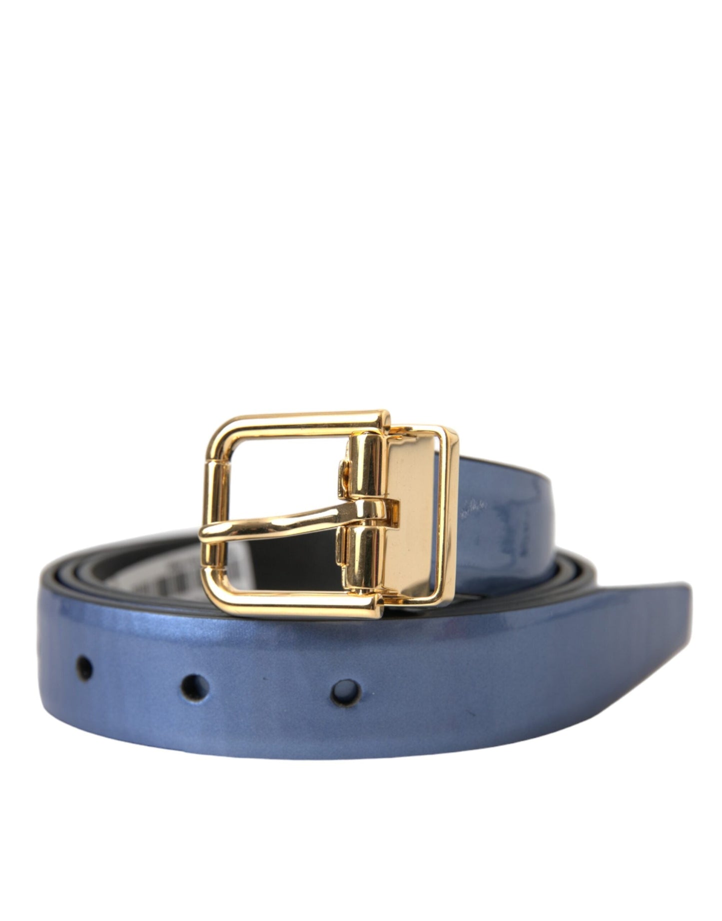 Dolce & Gabbana Metallic Blue Leather Gold Metal Buckle Belt - 90 cm / 36 Inches