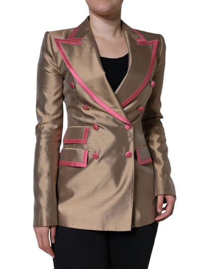 Dolce & Gabbana Metallic Brown Double Breasted Blazer Jacket - IT40|S