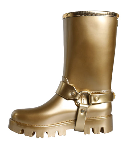 Dolce & Gabbana Metallic Gold Rubber PVC Rain Boots Shoes - EU37/US6.5