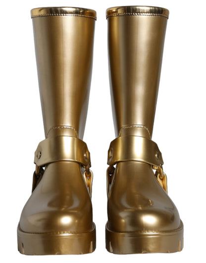 Dolce & Gabbana Metallic Gold Rubber PVC Rain Boots Shoes - EU37/US6.5