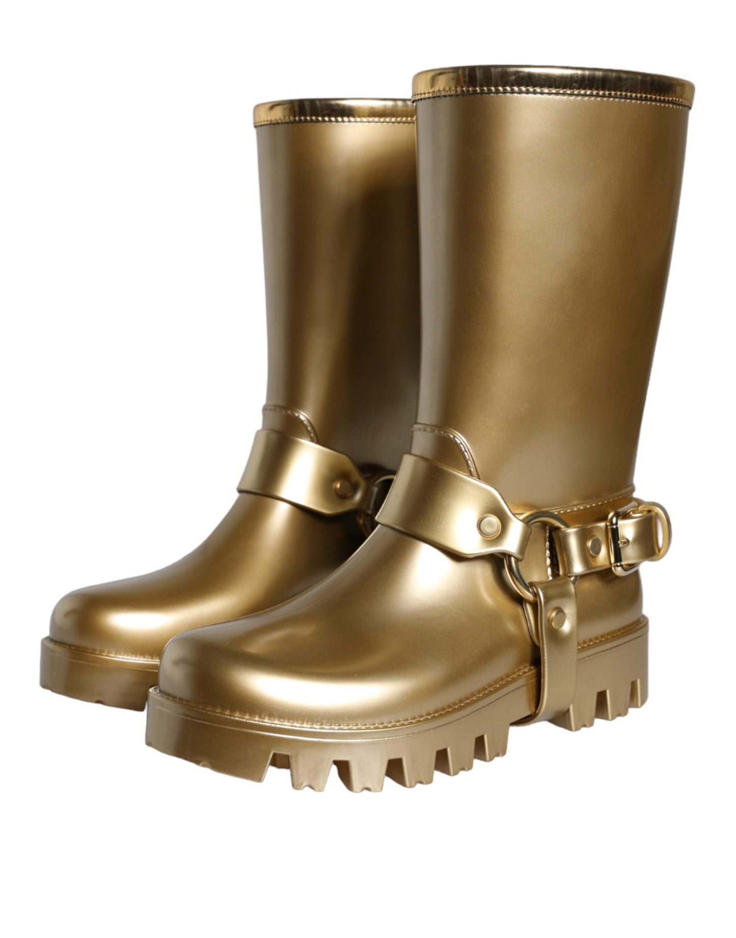 Dolce & Gabbana Metallic Gold Rubber PVC Rain Boots Shoes - EU37/US6.5