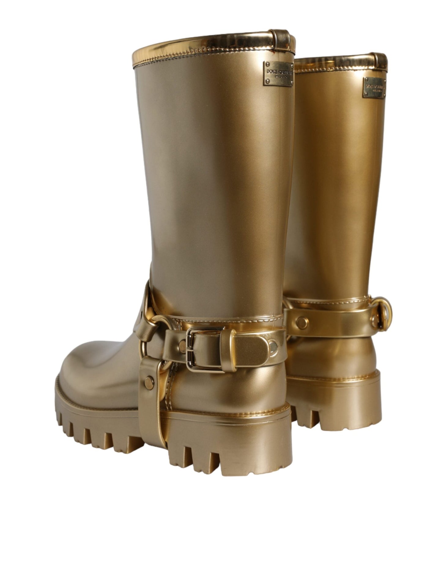 Dolce & Gabbana Metallic Gold Rubber PVC Rain Boots Shoes - EU37/US6.5