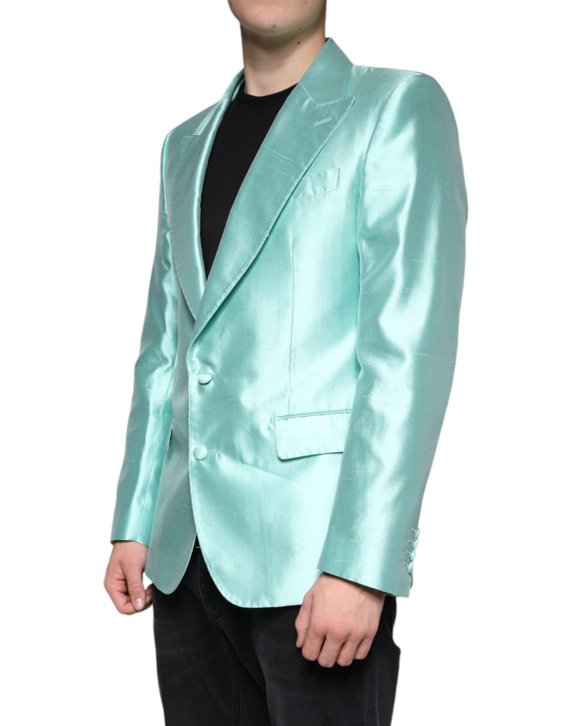 Dolce & Gabbana Mint Green Silk Single Breasted Coat Blazer - IT50 | L