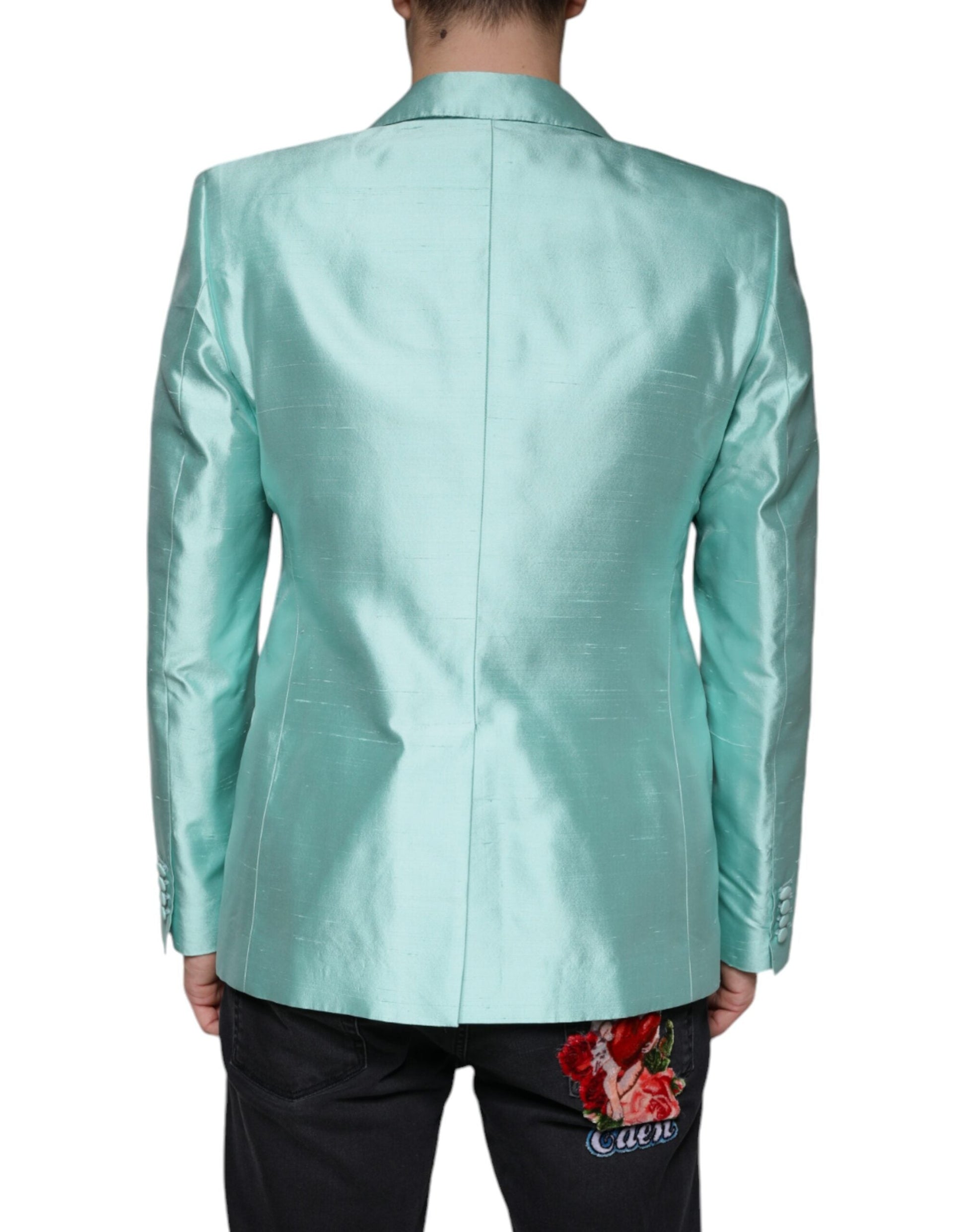 Dolce & Gabbana Mint Green Silk Single Breasted Coat Blazer - IT50 | L