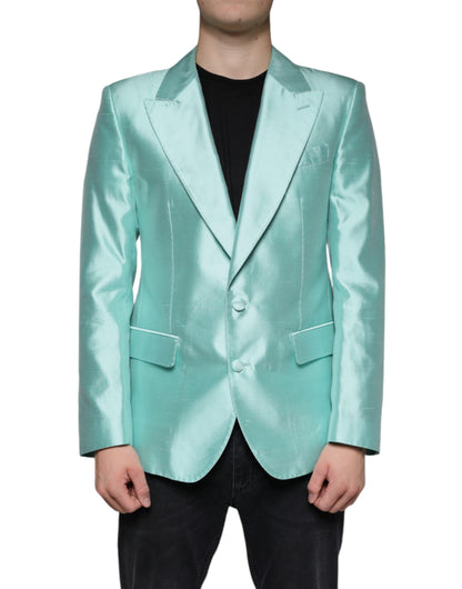 Dolce & Gabbana Mint Green Silk Single Breasted Coat Blazer - IT50 | L