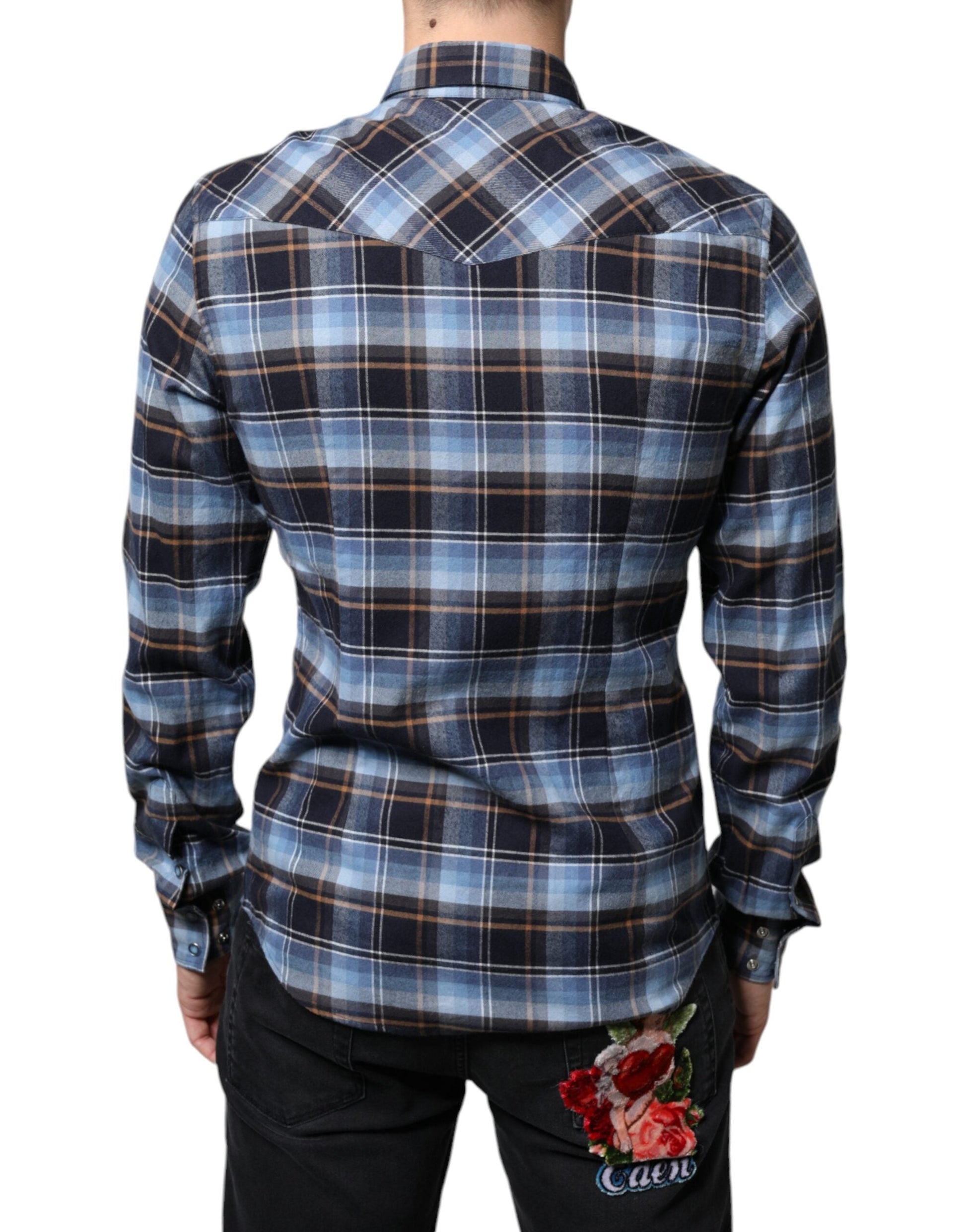 Dolce & Gabbana Multicolor Checkered Paradiso Patch Slim Fit Shirt - IT40 | M