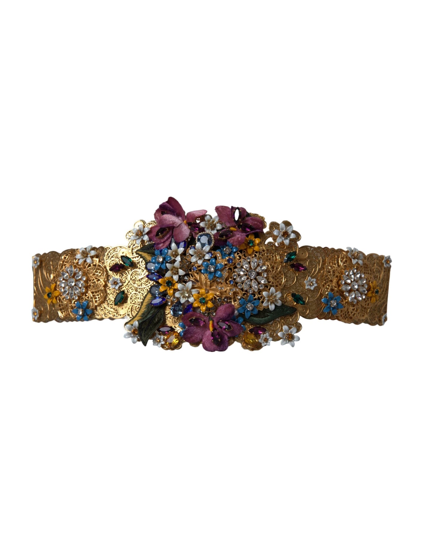 Dolce & Gabbana Multicolor Embellished Floral Crystal Wide Waist Belt - IT42|M