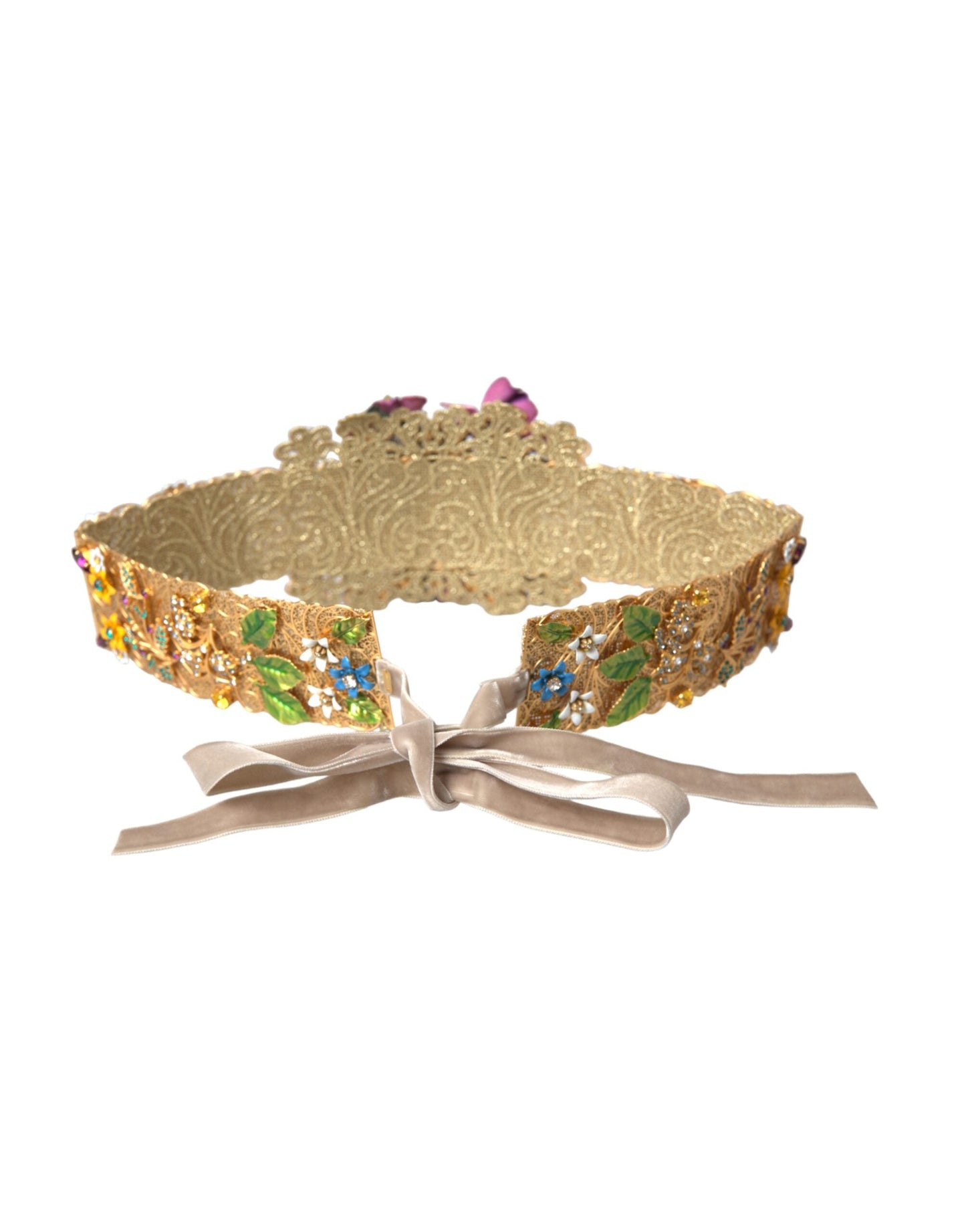 Dolce & Gabbana Multicolor Embellished Floral Crystal Wide Waist Belt - IT42|M