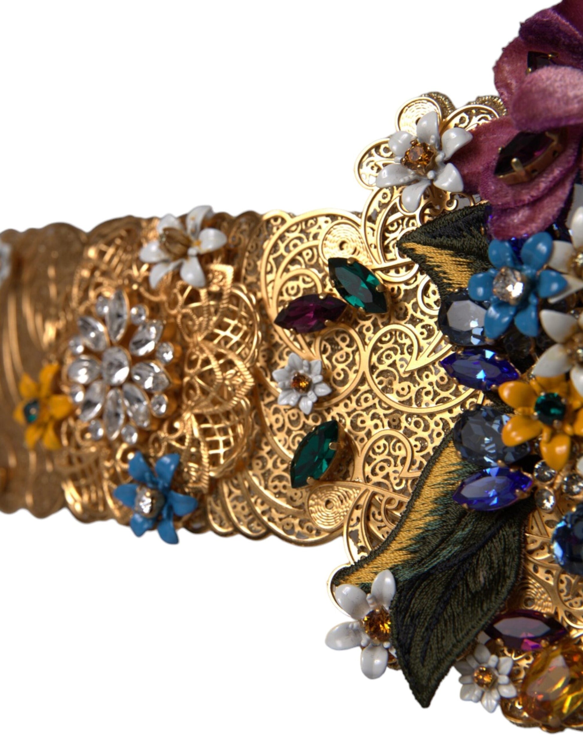 Dolce & Gabbana Multicolor Embellished Floral Crystal Wide Waist Belt - IT42|M