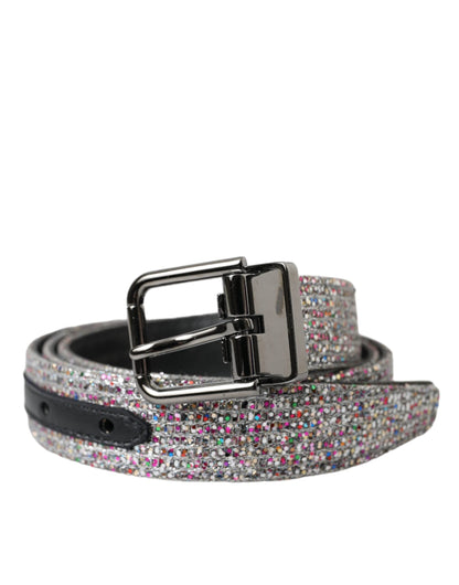 Dolce & Gabbana Multicolor Embellished Silver Metal Buckle Belt - 90 cm / 36 Inches