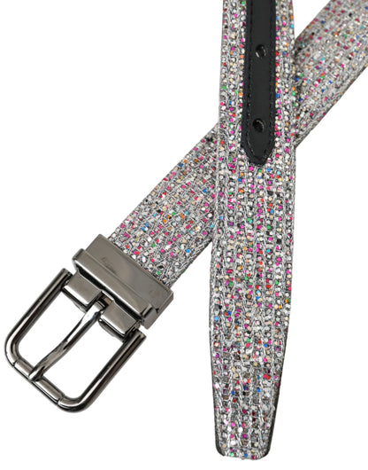 Dolce & Gabbana Multicolor Embellished Silver Metal Buckle Belt - 90 cm / 36 Inches