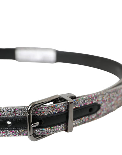 Dolce & Gabbana Multicolor Embellished Silver Metal Buckle Belt - 90 cm / 36 Inches