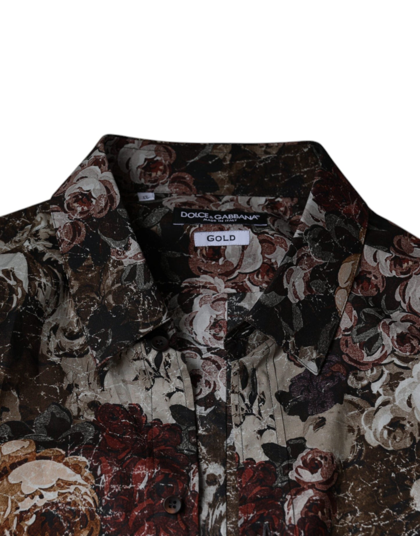 Dolce & Gabbana Multicolor Floral Cotton Men Dress GOLD Shirt - IT43 | 2XL