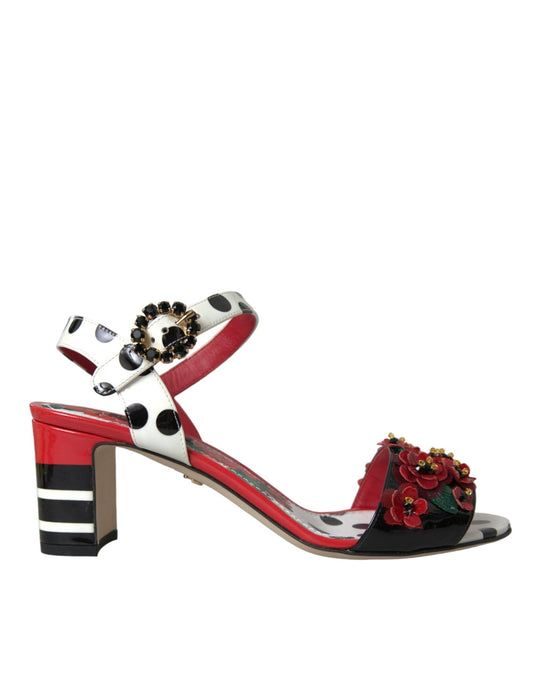 Dolce & Gabbana Multicolor Floral Crystal Leather Sandals Shoes - EU37.5/US7