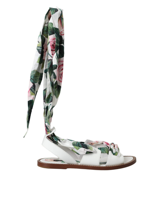 Dolce & Gabbana Multicolor Floral Print Ankle Wrap Sandals Shoes - EU37/US6.5