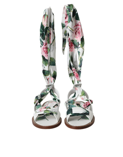 Dolce & Gabbana Multicolor Floral Print Ankle Wrap Sandals Shoes - EU37/US6.5