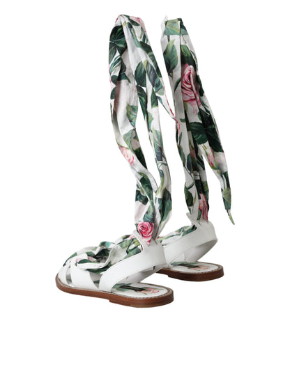 Dolce & Gabbana Multicolor Floral Print Ankle Wrap Sandals Shoes - EU37/US6.5