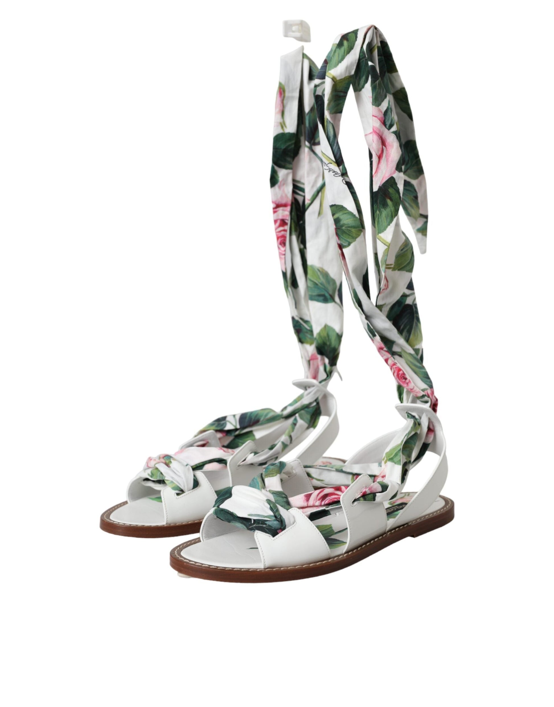 Dolce & Gabbana Multicolor Floral Print Ankle Wrap Sandals Shoes - EU37/US6.5