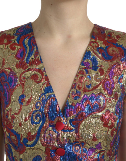 Dolce & Gabbana Multicolor Floral Print Jacquard Waistcoat Vest - IT40|S