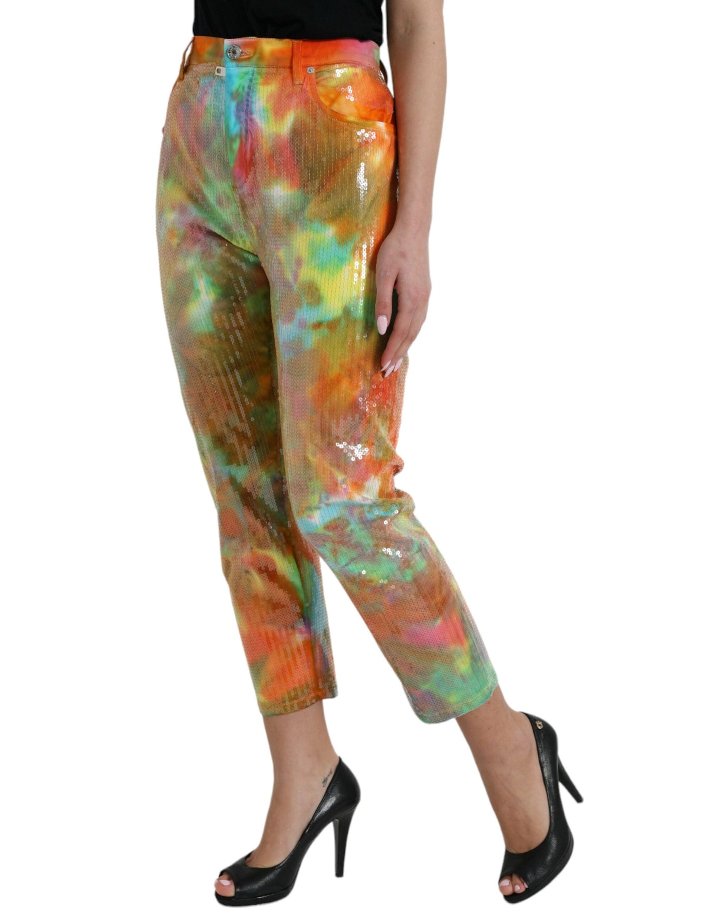 Dolce & Gabbana Multicolor High Waist Cropped Pants - IT40|S