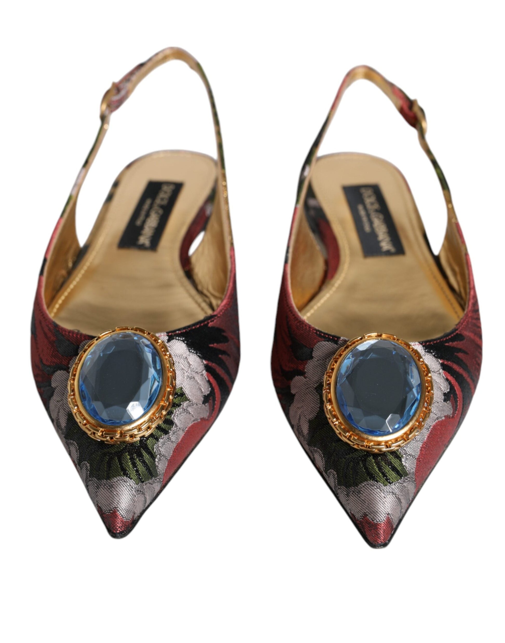 Dolce & Gabbana Multicolor Jacquard Crystal Flats Slingback Shoes - EU39/US8