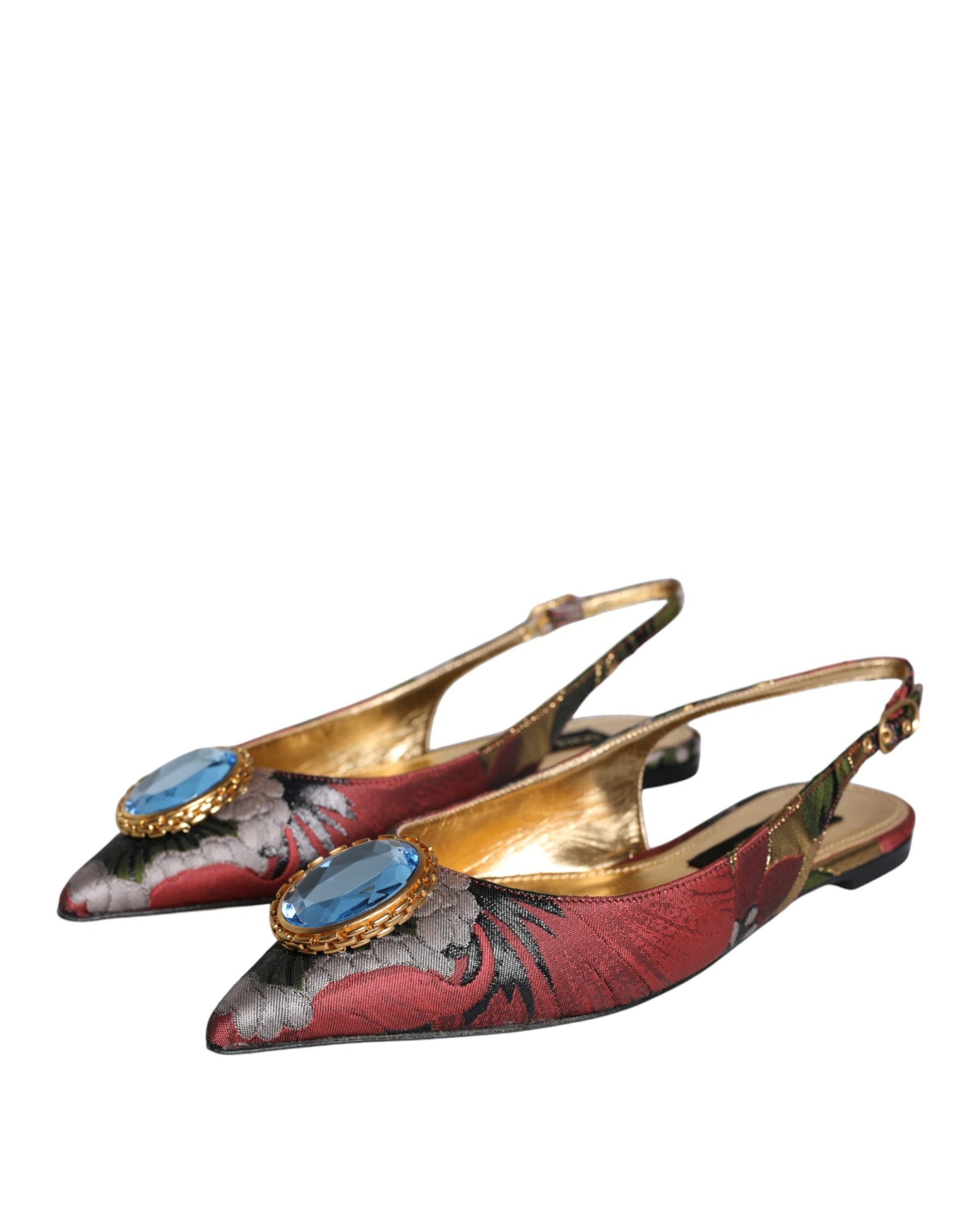 Dolce & Gabbana Multicolor Jacquard Crystal Flats Slingback Shoes - EU39/US8